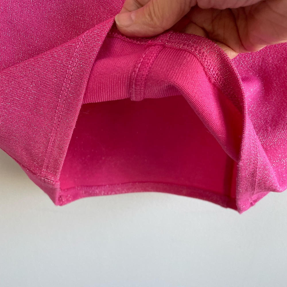 HOT PINK SHORT SLEEVE SKIRT SET DOLLS KILL SILVER ZIPPERS GLITTER STRETCH - Picture 10 of 17